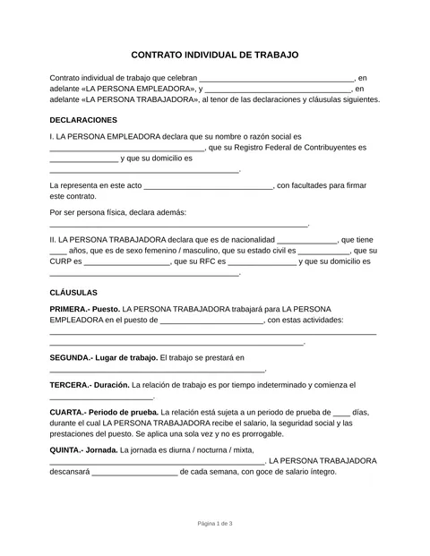 Vista previa del formato de contrato individual de trabajo en blanco